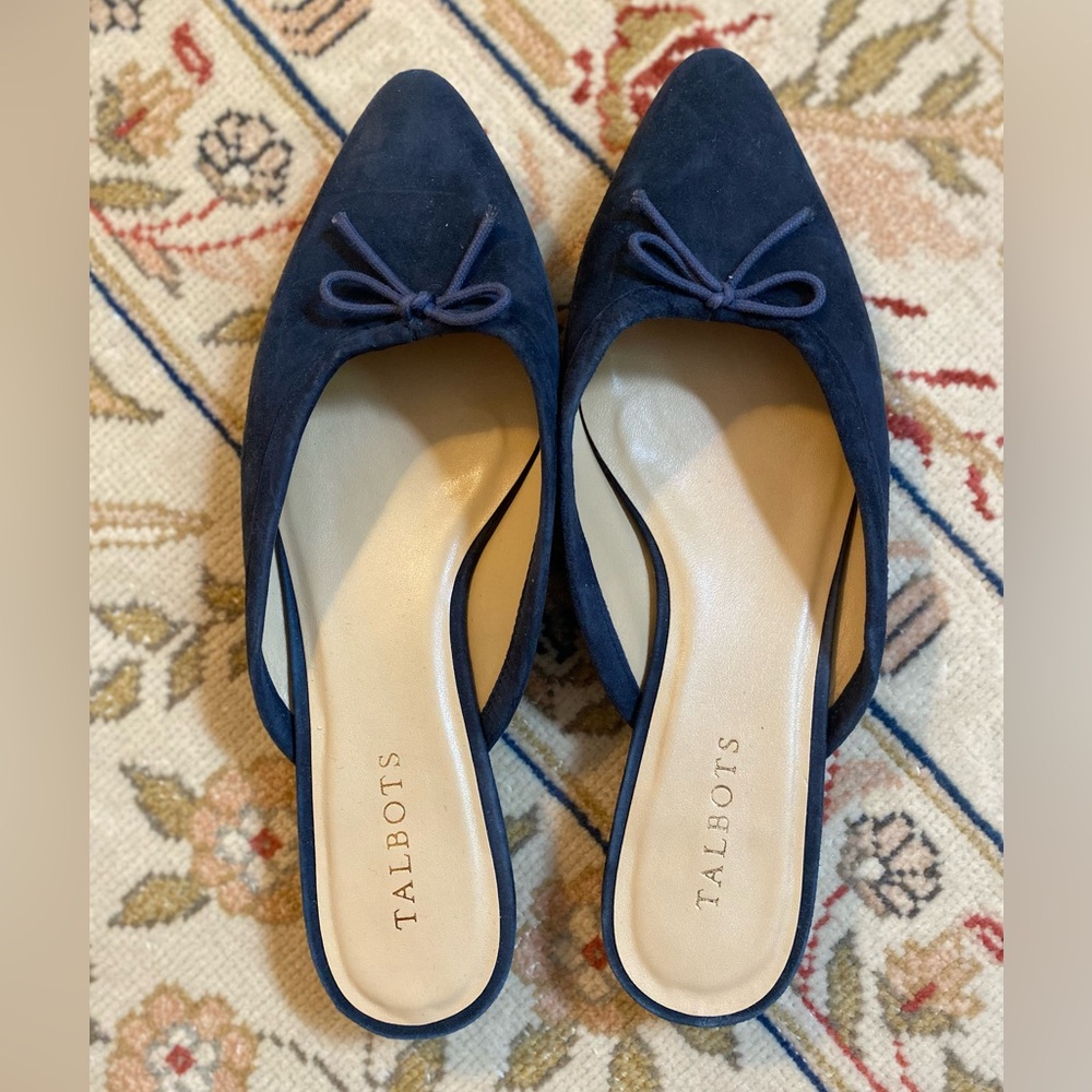 NWOT Talbots Navy suede slide/mules, size 10